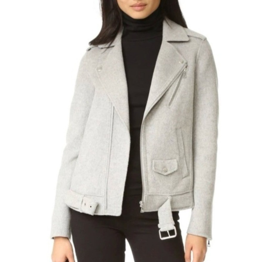 Theory Tralsmin Grey Wool Cashmere Moto Biker Jacket Size P Petite